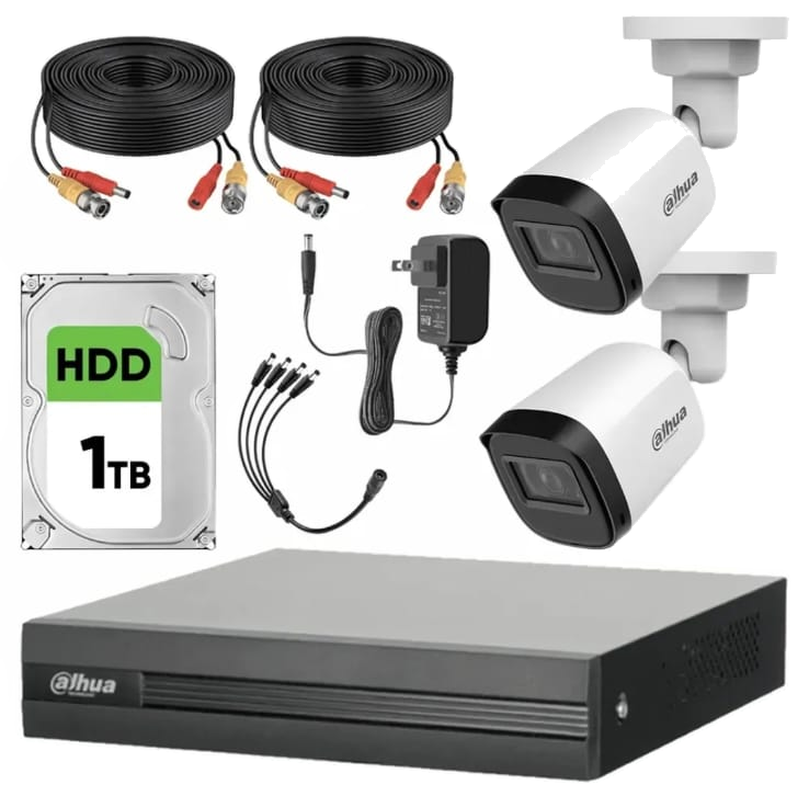 Kit Dahua de 2 cámaras bala 1080p con DVR y disco de 500GB