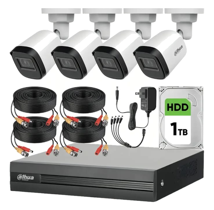 Kit Dahua de 4 cámaras bala 2MP con DVR y disco de 500GB