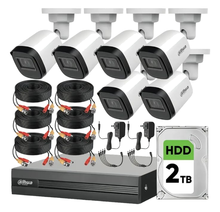 Kit Dahua de 6 cámaras de exterior 2MP con DVR y disco de 1TB